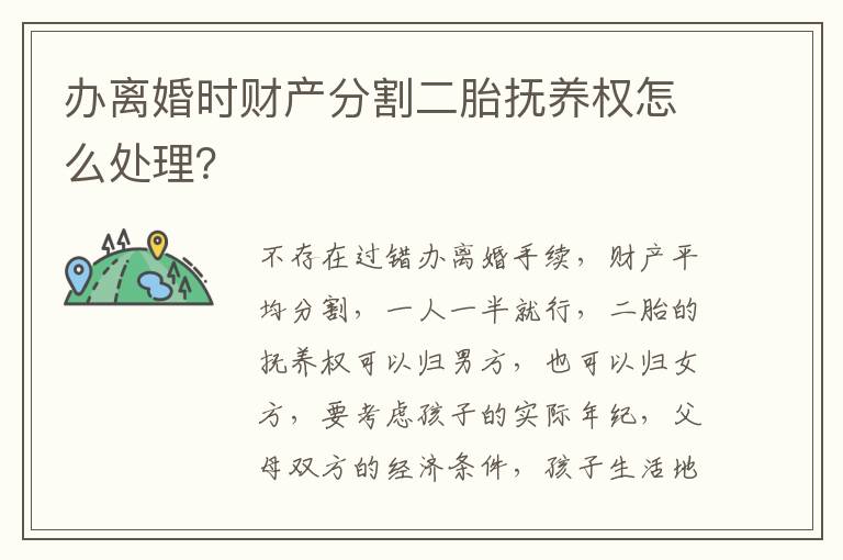 办离婚时财产分割二胎抚养权怎么处理？