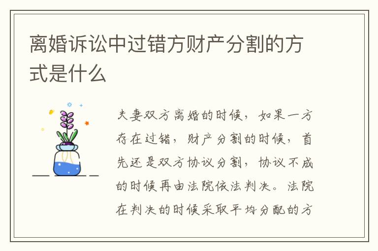 离婚诉讼中过错方财产分割的方式是什么