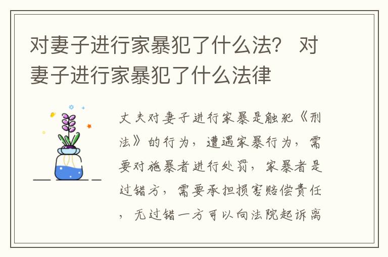 对妻子进行家暴犯了什么法？ 对妻子进行家暴犯了什么法律