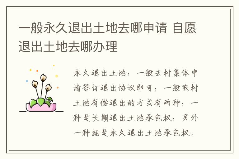 一般永久退出土地去哪申请 自愿退出土地去哪办理