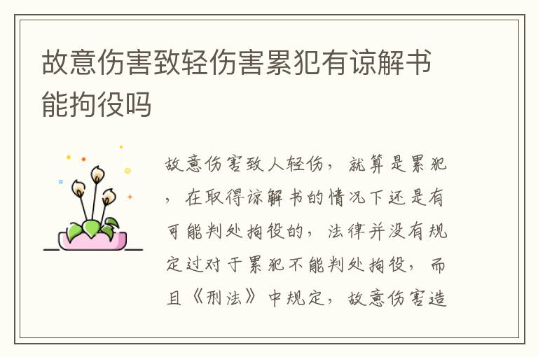 故意伤害致轻伤害累犯有谅解书能拘役吗