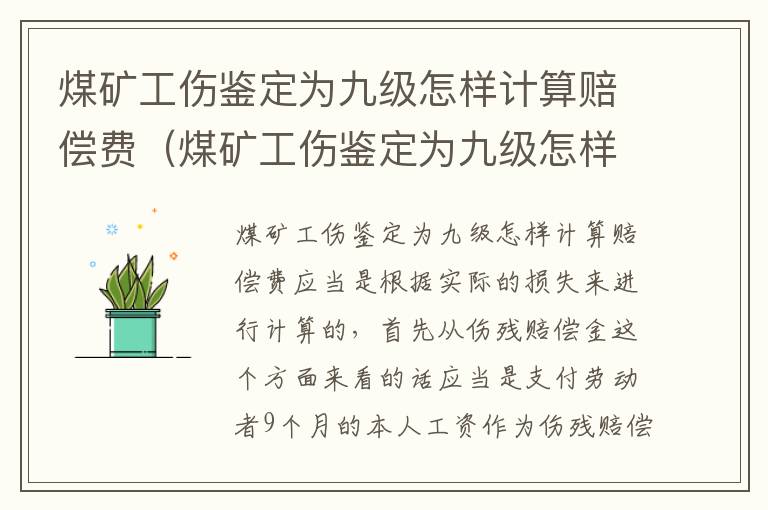 煤矿工伤鉴定为九级怎样计算赔偿费（煤矿工伤鉴定为九级怎样计算赔偿费呢）