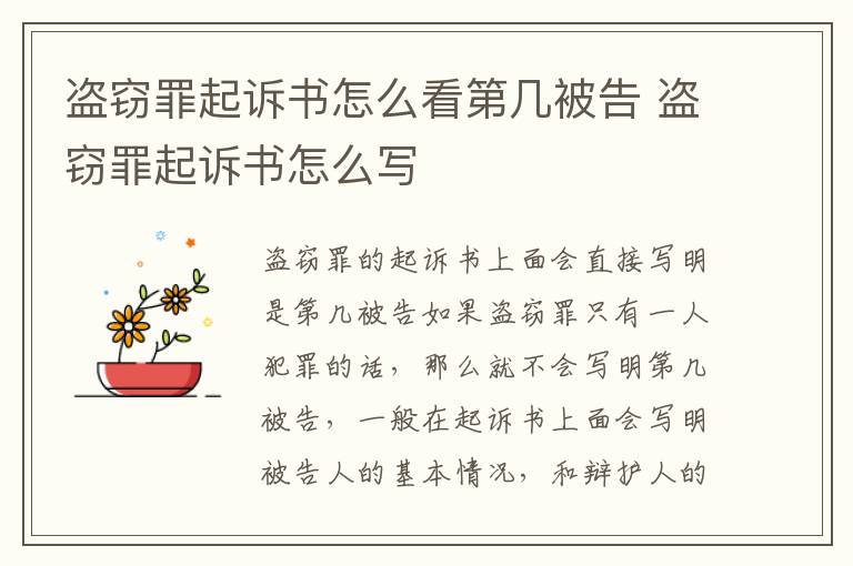 盗窃罪起诉书怎么看第几被告 盗窃罪起诉书怎么写