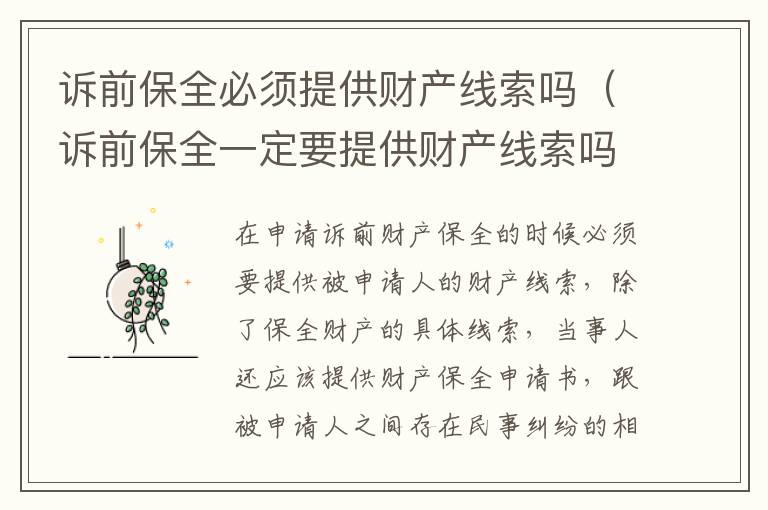 诉前保全必须提供财产线索吗（诉前保全一定要提供财产线索吗）