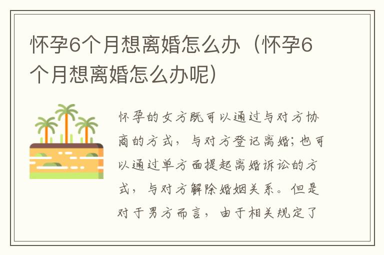 怀孕6个月想离婚怎么办（怀孕6个月想离婚怎么办呢）