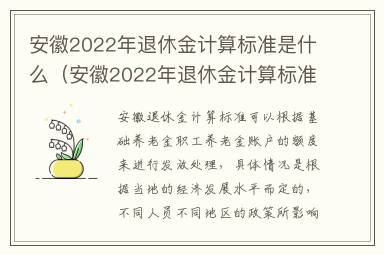 安徽2022年退休金计算标准是什么（安徽2022年退休金计算标准是什么呢）