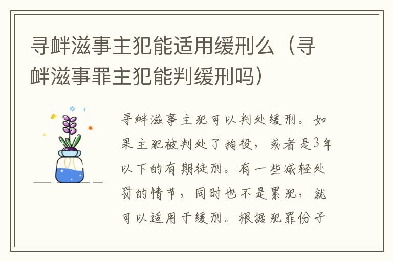 寻衅滋事主犯能适用缓刑么（寻衅滋事罪主犯能判缓刑吗）