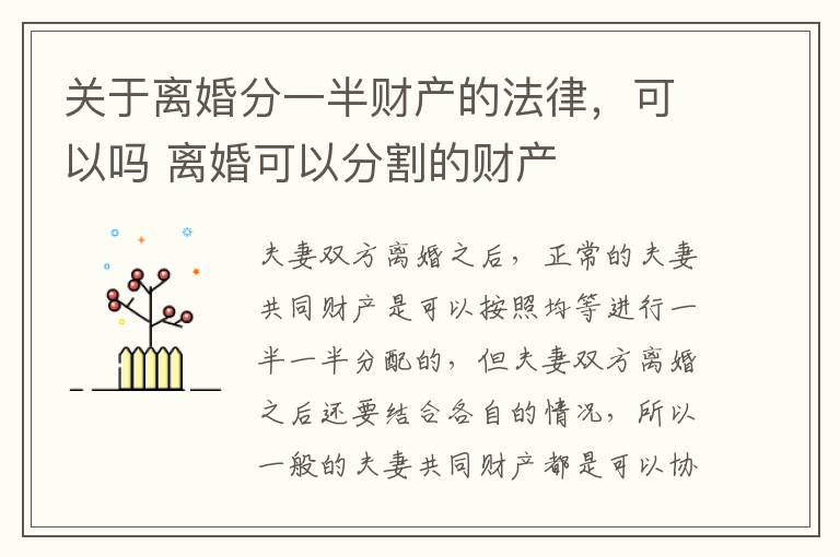 关于离婚分一半财产的法律，可以吗 离婚可以分割的财产