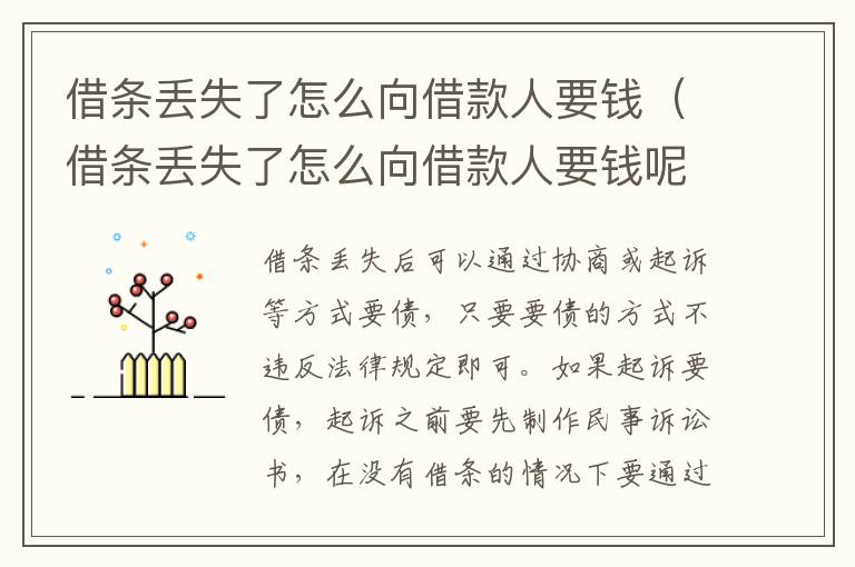 借条丢失了怎么向借款人要钱（借条丢失了怎么向借款人要钱呢）