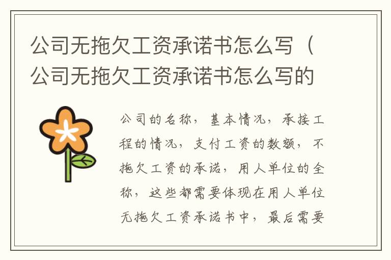 公司无拖欠工资承诺书怎么写（公司无拖欠工资承诺书怎么写的）
