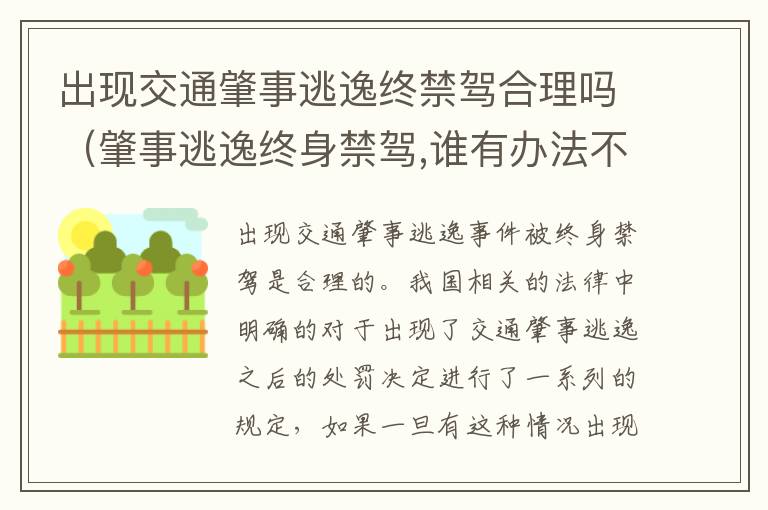 出现交通肇事逃逸终禁驾合理吗（肇事逃逸终身禁驾,谁有办法不处罚）