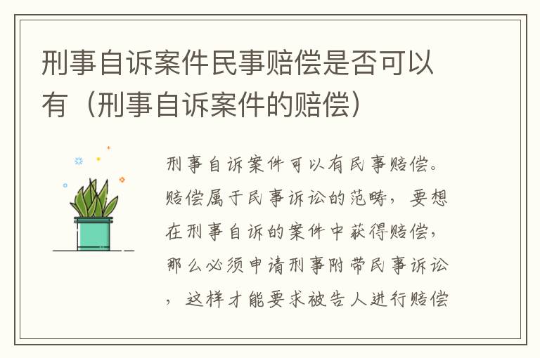 刑事自诉案件民事赔偿是否可以有（刑事自诉案件的赔偿）