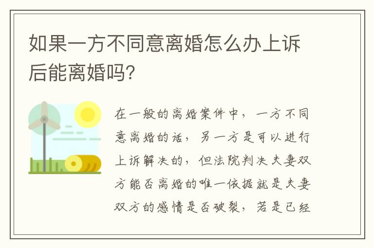 如果一方不同意离婚怎么办上诉后能离婚吗？