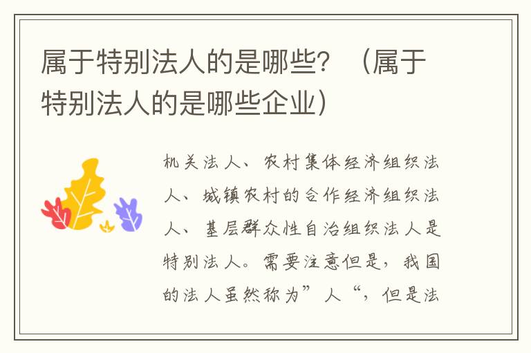 属于特别法人的是哪些？（属于特别法人的是哪些企业）