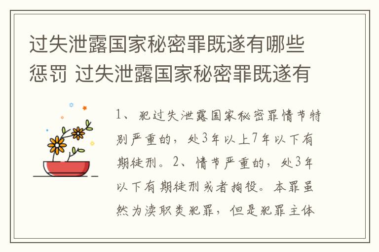 过失泄露国家秘密罪既遂有哪些惩罚 过失泄露国家秘密罪既遂有哪些惩罚方式