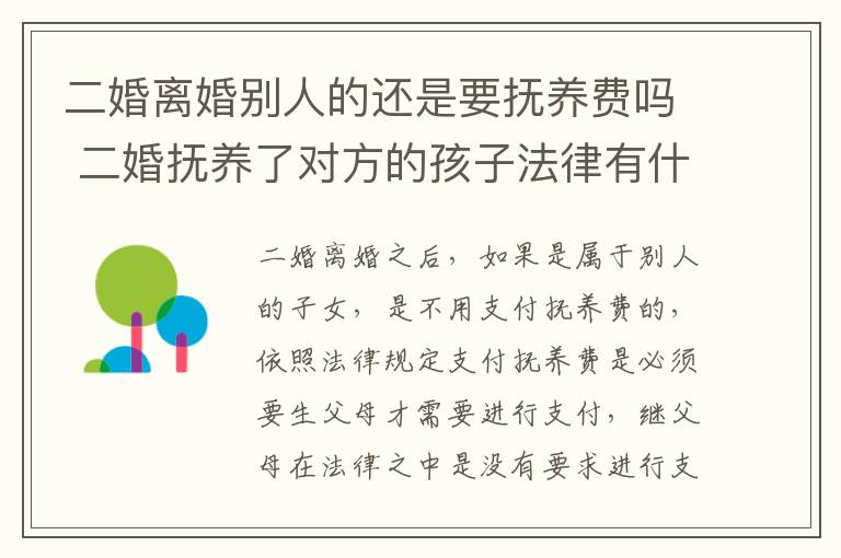 二婚离婚别人的还是要抚养费吗 二婚抚养了对方的孩子法律有什么规定