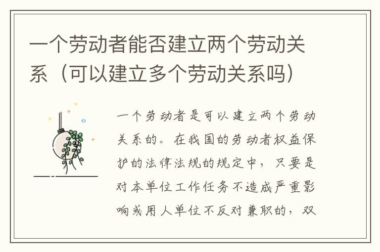 一个劳动者能否建立两个劳动关系（可以建立多个劳动关系吗）