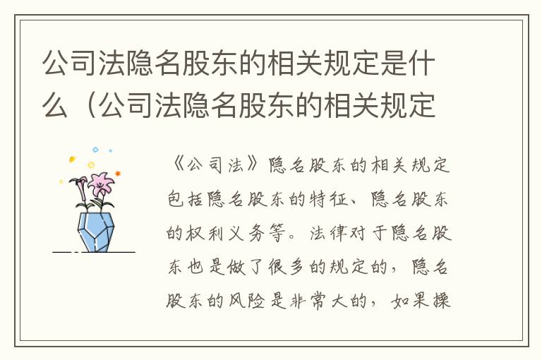 公司法隐名股东的相关规定是什么（公司法隐名股东的相关规定是什么呢）
