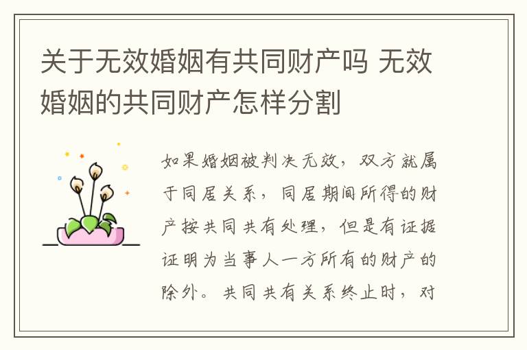 关于无效婚姻有共同财产吗 无效婚姻的共同财产怎样分割