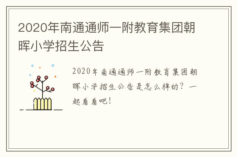 2020年南通通师一附教育集团朝晖小学招生公告