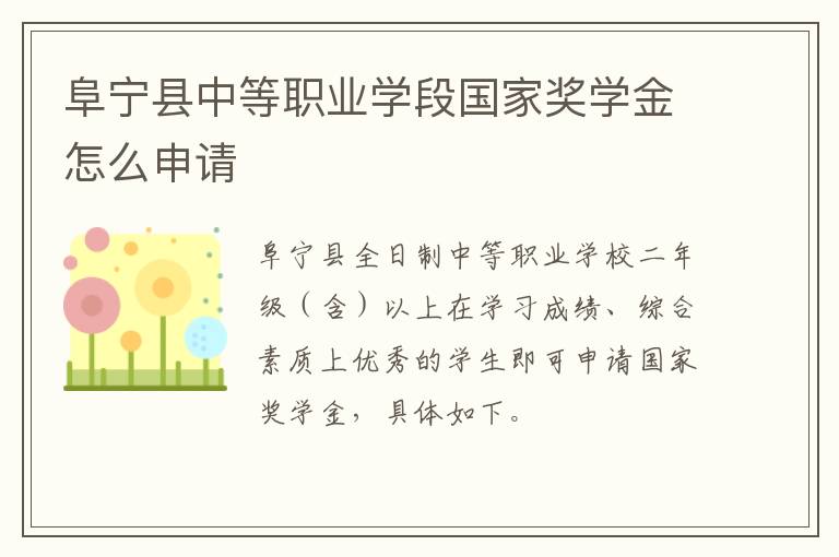 阜宁县中等职业学段国家奖学金怎么申请