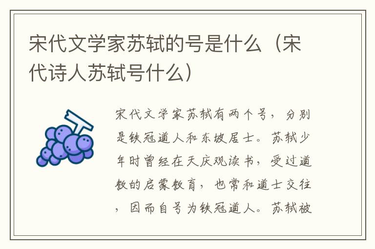 宋代文学家苏轼的号是什么（宋代诗人苏轼号什么）
