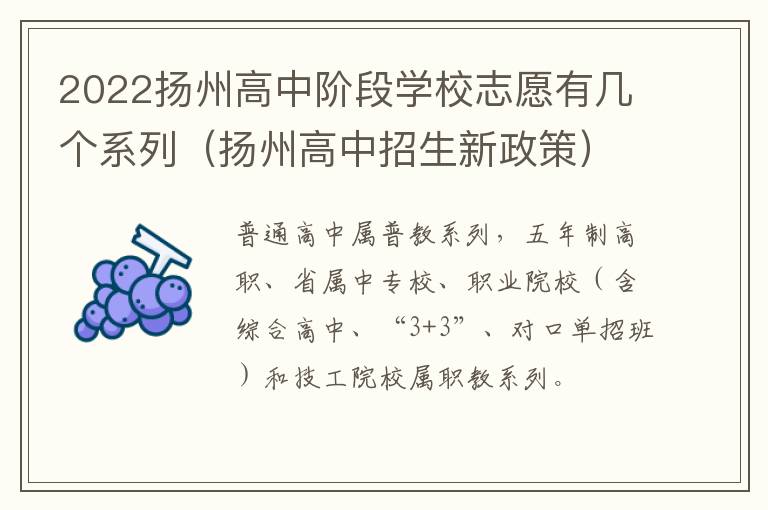 2022扬州高中阶段学校志愿有几个系列（扬州高中招生新政策）