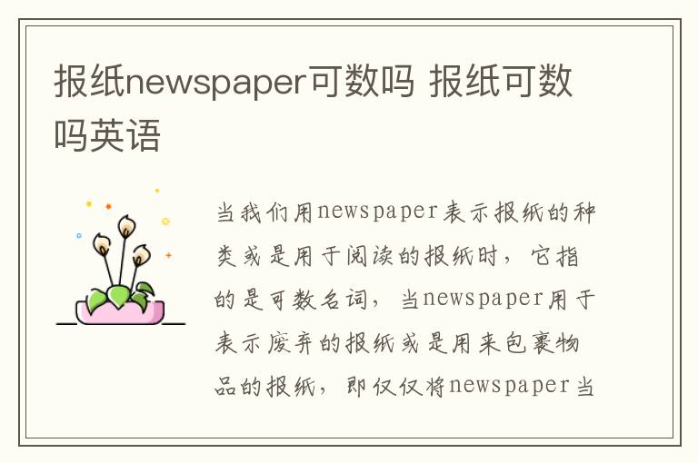 报纸newspaper可数吗 报纸可数吗英语