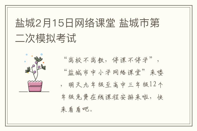 盐城2月15日网络课堂 盐城市第二次模拟考试