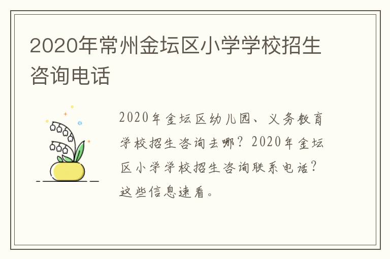 2020年常州金坛区小学学校招生咨询电话