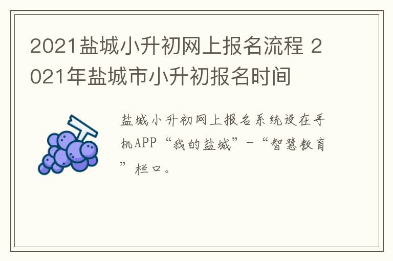 2021盐城小升初网上报名流程 2021年盐城市小升初报名时间