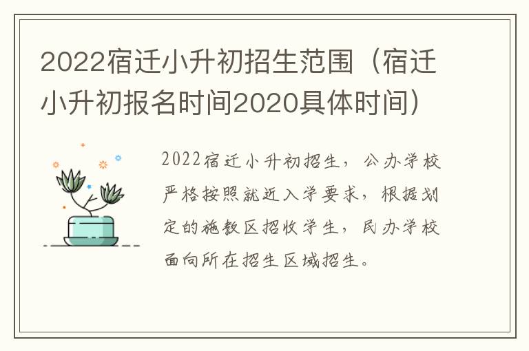 2022宿迁小升初招生范围（宿迁小升初报名时间2020具体时间）