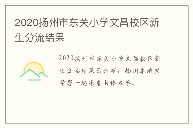 2020扬州市东关小学文昌校区新生分流结果