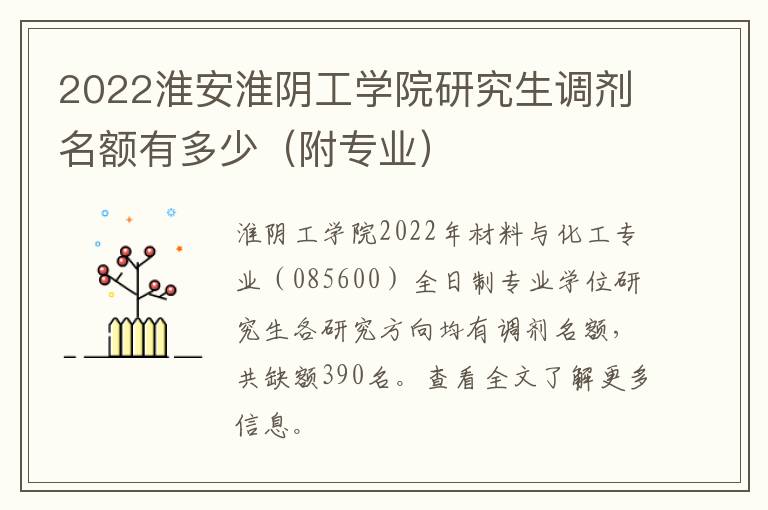 2022淮安淮阴工学院研究生调剂名额有多少（附专业）
