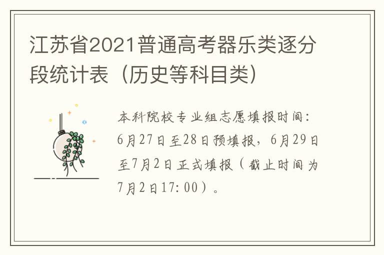 江苏省2021普通高考器乐类逐分段统计表（历史等科目类）