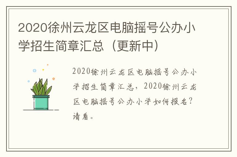 2020徐州云龙区电脑摇号公办小学招生简章汇总（更新中）