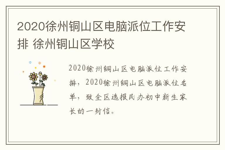 2020徐州铜山区电脑派位工作安排 徐州铜山区学校