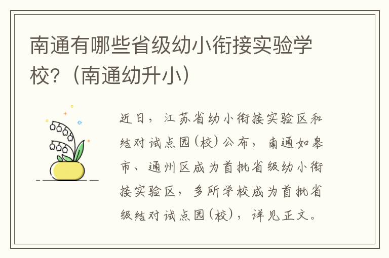 南通有哪些省级幼小衔接实验学校?（南通幼升小）