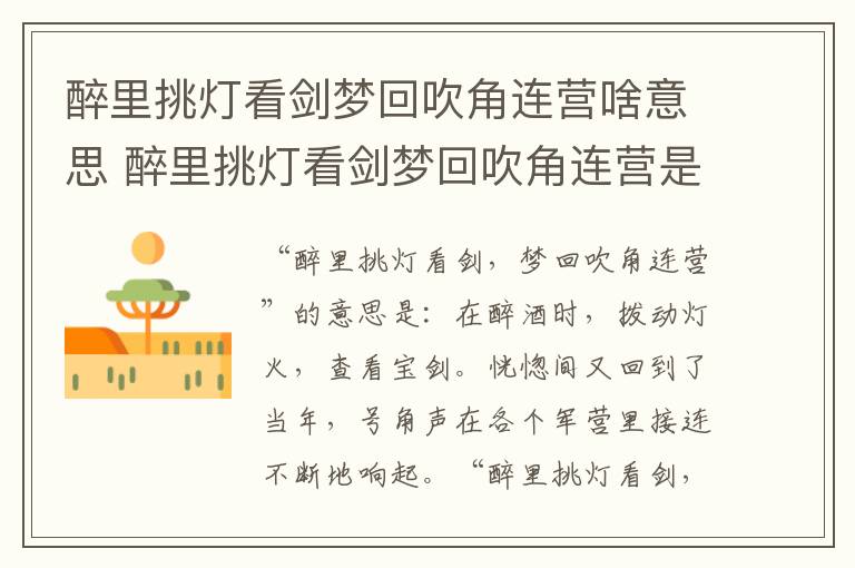 醉里挑灯看剑梦回吹角连营啥意思 醉里挑灯看剑梦回吹角连营是出自谁的作品