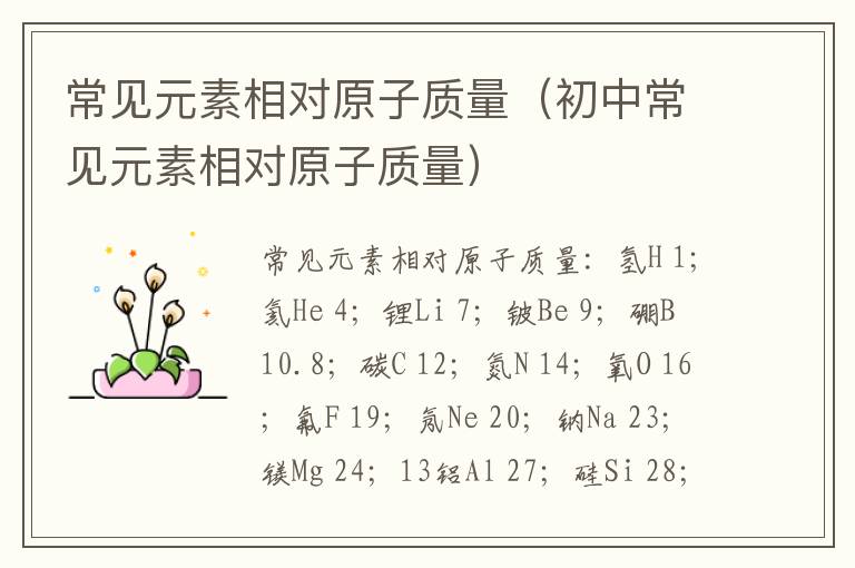 常见元素相对原子质量（初中常见元素相对原子质量）