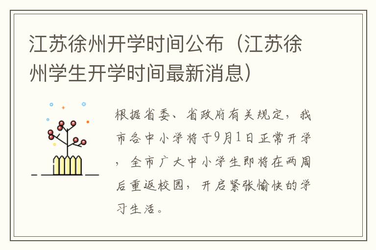 江苏徐州开学时间公布（江苏徐州学生开学时间最新消息）