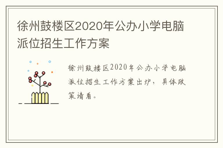 徐州鼓楼区2020年公办小学电脑派位招生工作方案