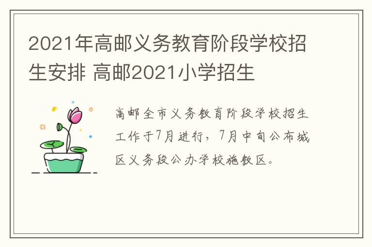 2021年高邮义务教育阶段学校招生安排 高邮2021小学招生