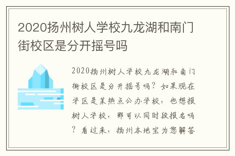 2020扬州树人学校九龙湖和南门街校区是分开摇号吗