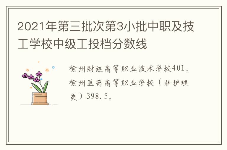 2021年第三批次第3小批中职及技工学校中级工投档分数线