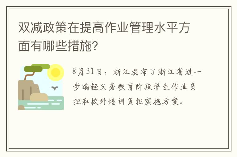 双减政策在提高作业管理水平方面有哪些措施？
