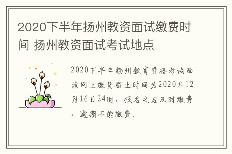 2020下半年扬州教资面试缴费时间 扬州教资面试考试地点