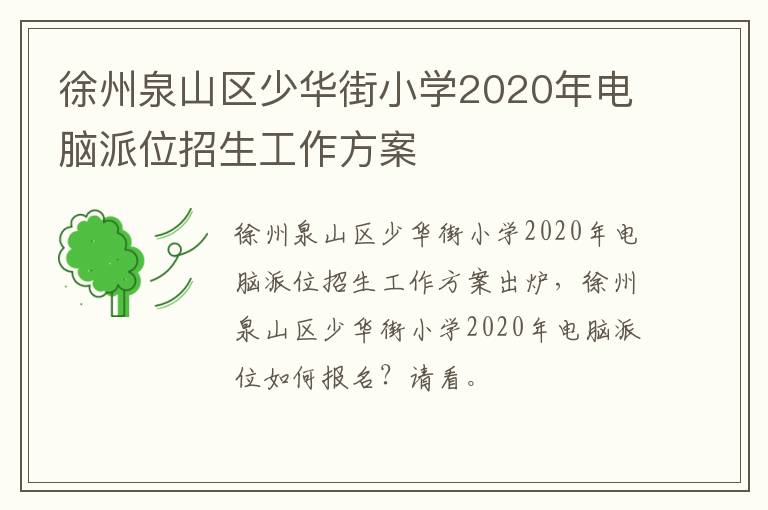 徐州泉山区少华街小学2020年电脑派位招生工作方案