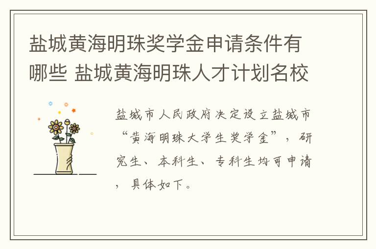盐城黄海明珠奖学金申请条件有哪些 盐城黄海明珠人才计划名校优生