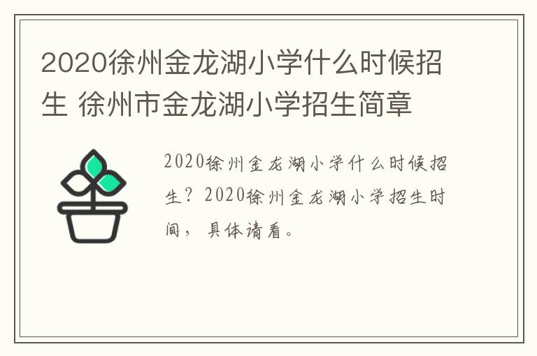 2020徐州金龙湖小学什么时候招生 徐州市金龙湖小学招生简章